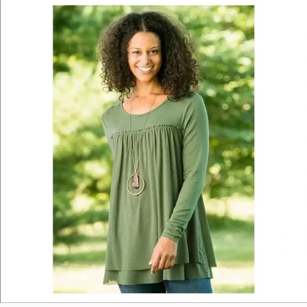 Matilda jane BLOUSE TOP SAGE GREEN LONG SLEEVE RUFFLE CHIFFON TOP SIZE SMALL